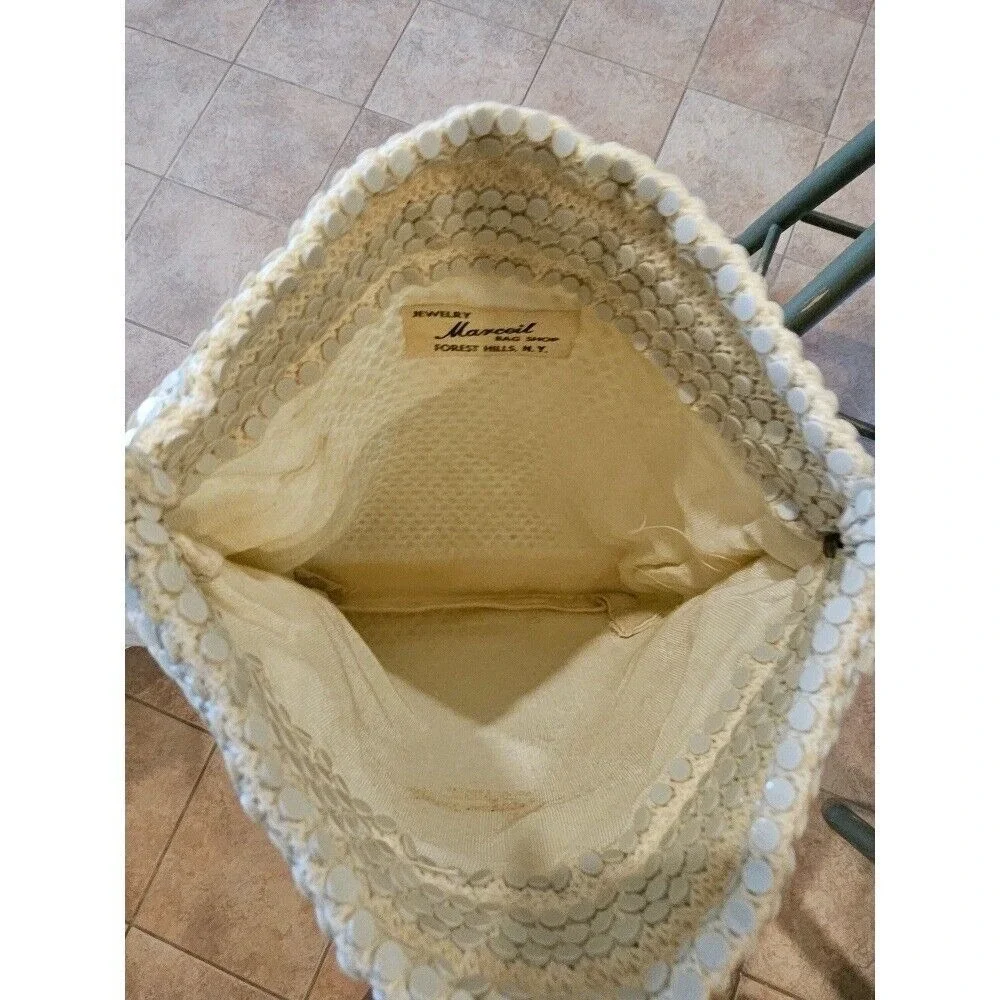 Marcel Bag Shop Beaded Purse‎ Vintage Shoulder Bag Cream Color Handmade